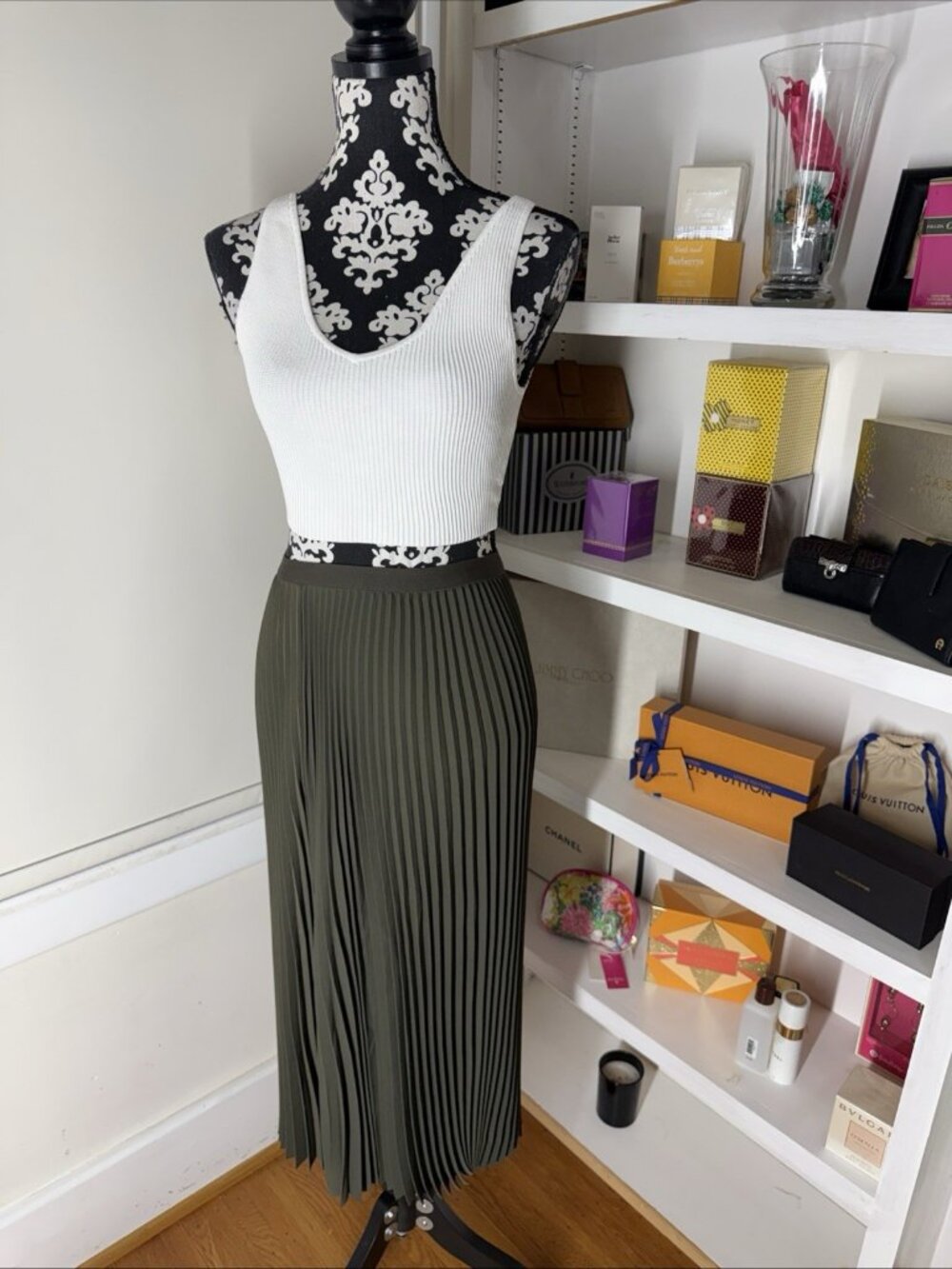 Babaton Green Pleated Skirt for Women Maxi Length High Waisted A Line NWOT